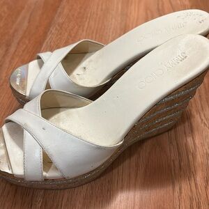 Jimmy Choo Leather Glitter Wedges